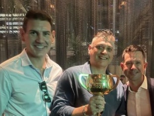 Nick Holland, Jonathan Rosham, Ricky Ponting with the cup.