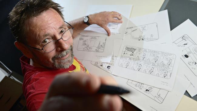 Colin Wicking at home for 25 years of Wicking cartoons.