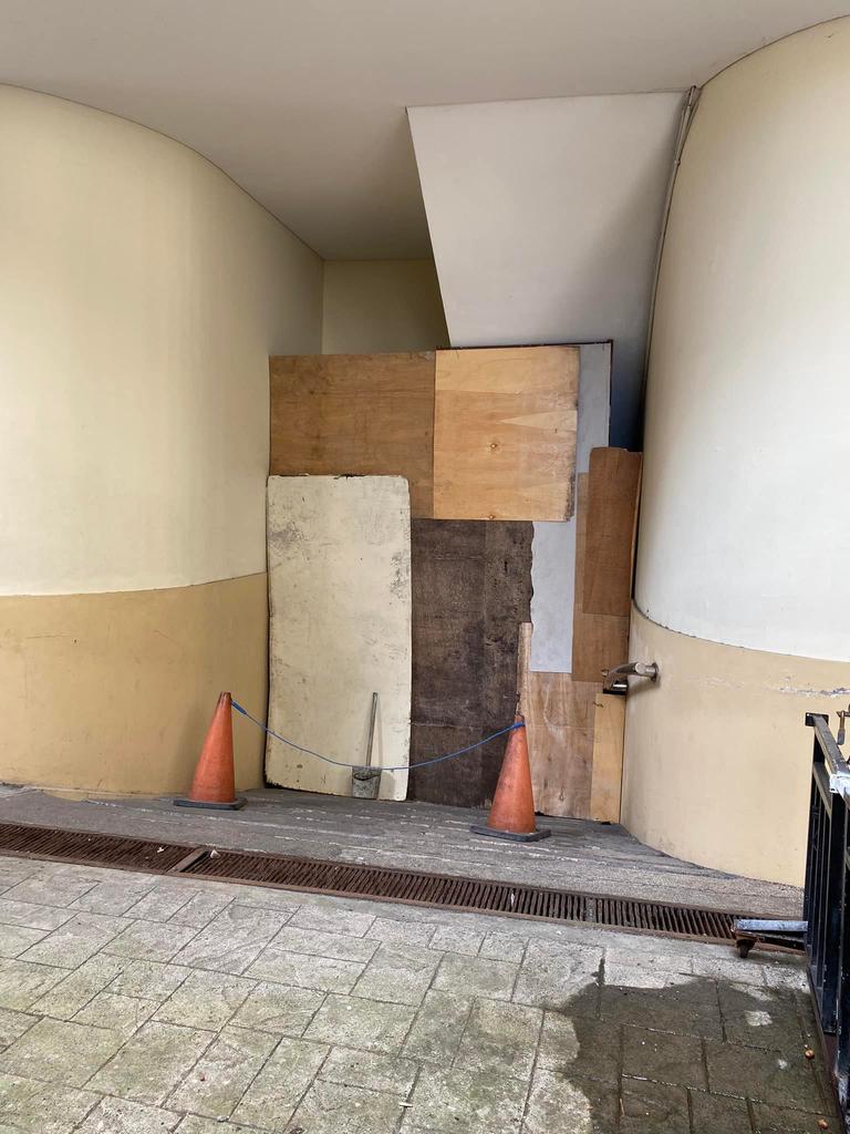 Entrances are boarded up. Picture: Kat Willeme