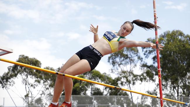 Emily Malakovski from Hoxton Park High School has a good head for heights. Pic: Chris Pavlich.