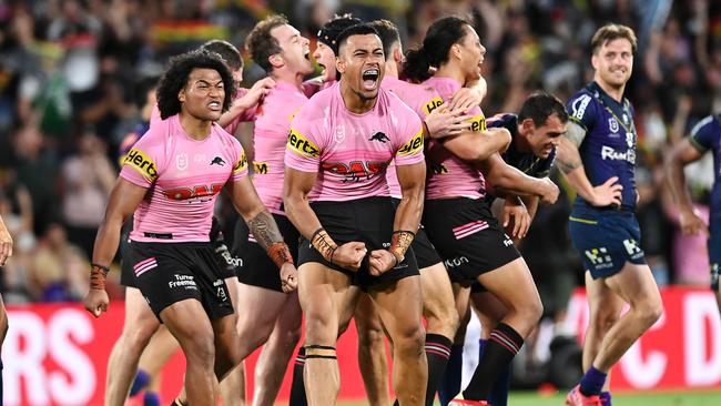 The Panthers celebrate the win. Photo by Bradley Kanaris/Getty Images