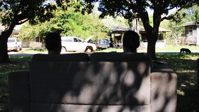 Evacuees from Nauiyu/Daly River were forced to take refuge in Adelaide River after the violent gang descended on their home in April. Picture: Jason Walls