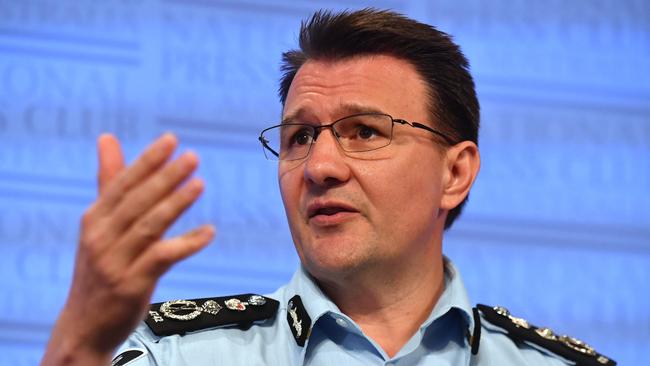 Australian Federal Police Commissioner Reece Kershaw at the National Press Club in Canberra this week. Picture: Mick Tsikas/AAP