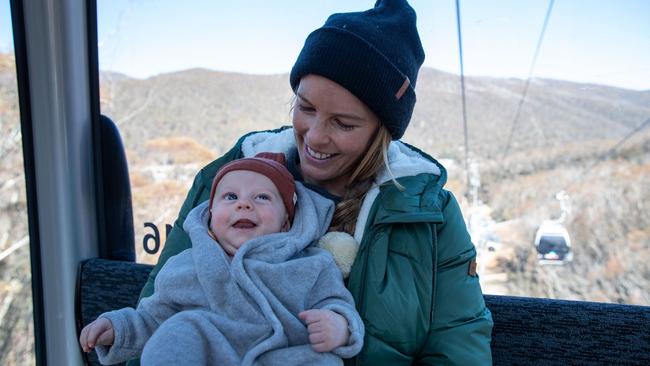 Torah Bright’s son Flow has already been to the ski fields. Picture: Supplied/Nine