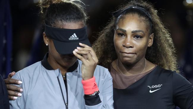 Osaka is overcome with emotion at the trophy presentation. Picture: AP