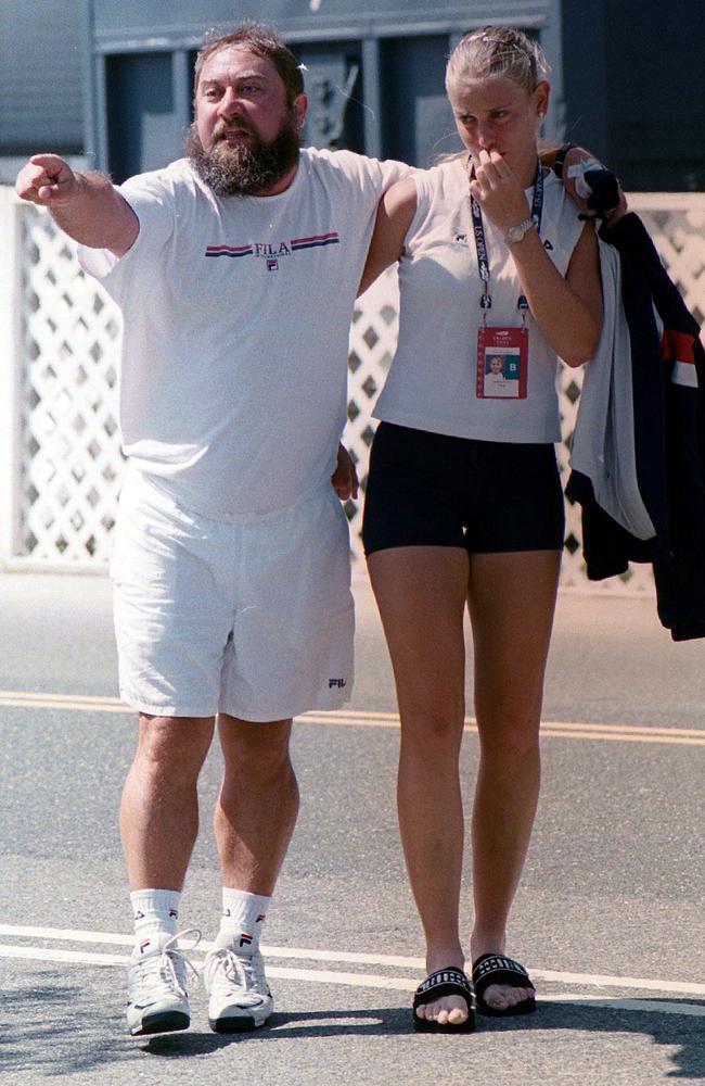 Jelena Dokic with her father Damir after he got into a dispute with officials during the US Open tennis tournament in 2000.