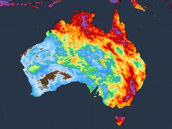 Areas of purple mean 100mm or more of accumulated rainfall. Picture: ECMWF