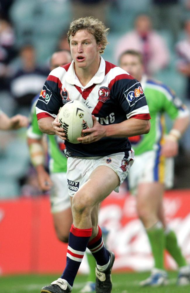 The life of Brett Finch, pictured in action for the Roosters in 2004, has spiralled in recent years.