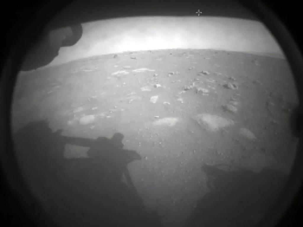 The first images NASA’s Perseverance Rover beamed back from Mars. Picture: NASA/AFP