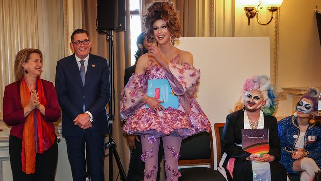 Drag story time reading at Parliament House for IDAHOBIT Day. Picture: David Caird