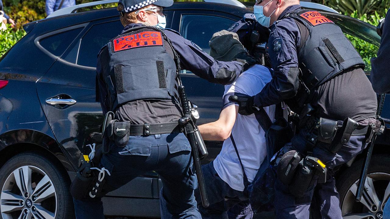 Police responded to a protest at the Royal Botanic Gardens on Saturday. Picture: NCA NewsWire/Sarah Matray