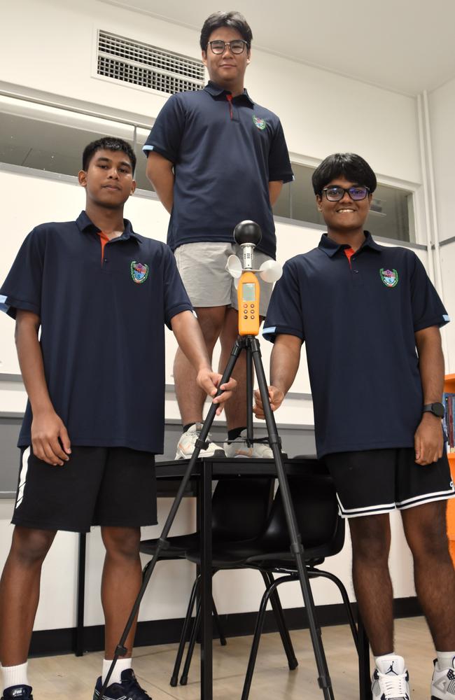 Darwin High School students Monishi Rangchak Tripura, Pothik Vincent Mondol, and Mohammad Niyaz Hasan. Picture: Sierra Haigh