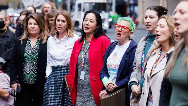 Greens MP Jenny Leong supported the group from outside Parliament. Picture: NCA NewsWire / David Swift