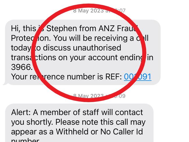 The text messages from scammers that Dean Cropp were legitimate communication from ANZ. Picture: Supplied