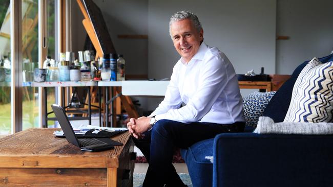 Telstra CEO Andy Penn working from home in times of COVID-19. Picture: Aaron Francis