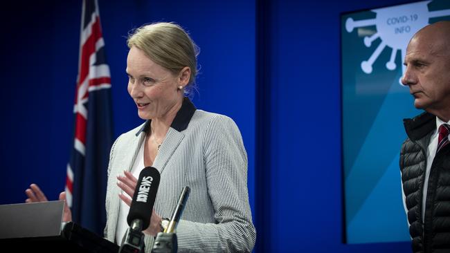 Premier Peter Gutwein and Health Minister Sarah Courtney address media on the latest updates concerning coronavirus. Picture: LUKE BOWDEN