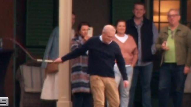 Scott Morrison was seen cracking a whip at Kirribilli House during a function on Sunday night. Picture: 9 News