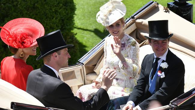 Princess Beatrice and Edoardo Mapelli Mozzi join the Prince and Princess of Wales for the royal procession. Picture: Kirstin Sinclair/Getty