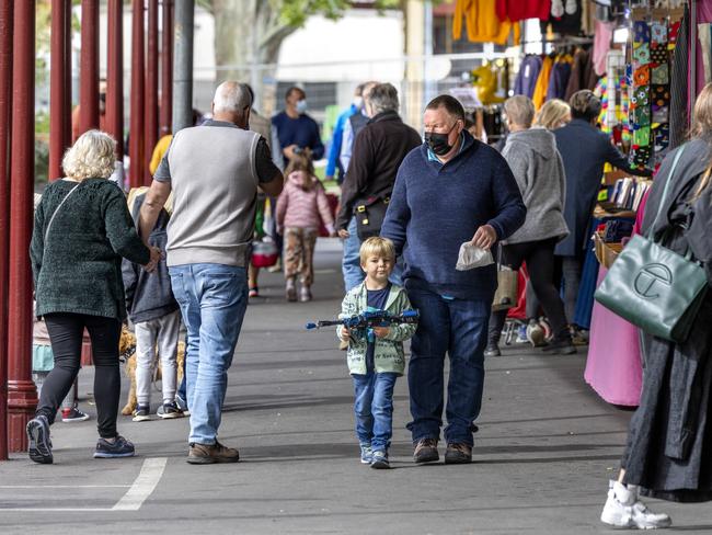 Crowds at Queen Victoria Market ahead of the reopening of Melbourne’s indoor retail. Picture: David Geraghty