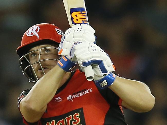 MELBOURNE, AUSTRALIA - JANUARY 07: Aaron Finch of the Melbourne Renegades bats during the Big Bash League match between the Melbourne Renegades and the Hobart Hurricanes at Marvel Stadium on January 07, 2019 in Melbourne, Australia. (Photo by Darrian Traynor/Getty Images)