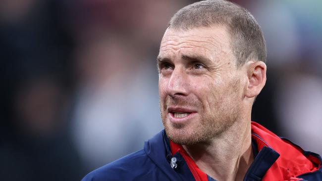 Melbourne coach Simon Goodwin said on Wednesday the weather forecast would cause a ‘little bit of concern’ for player safety. Picture: Mark Stewart