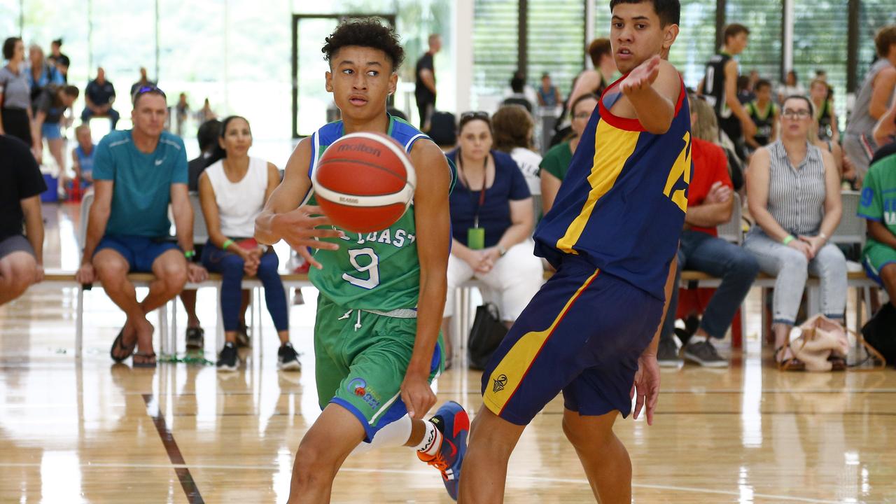 Mathayus Mata'afa of the GC Waves in their game against the Brisbane Capitals during the QLD basketball championships on the Gold Coast. Picture: Tertius Pickard