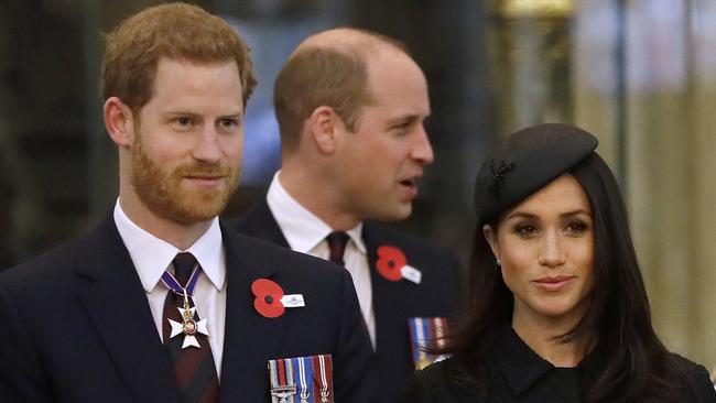 The Duke of Cambridge, Prince Harry and Meghan Markle attend an Anzac Day Service of Commemoration and Thanksgiving at Westminster Abbey, London, UK, on the 25th April 2018.  Picture by Eddie Mulholland/WPA-Pool. 25 Apr 2018 Pictured: Prince Harry, Prince William, Duke of Cambridge, Meghan Markle. Photo credit: MEGA  TheMegaAgency.com +1 888 505 6342