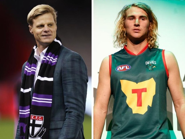 Nick Riewoldt and the Tassie AFL jumper. Photos: News Corp/Getty Images