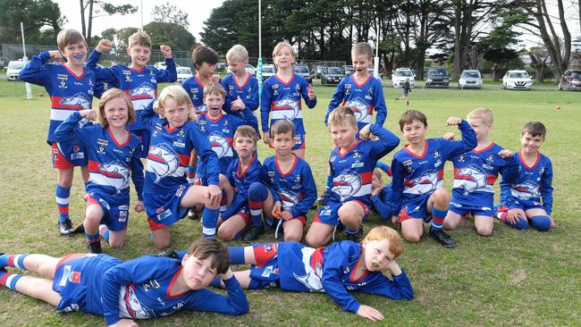 Queenscliff under-9 football team pull their funniest faces. Picture: Mark Wilson