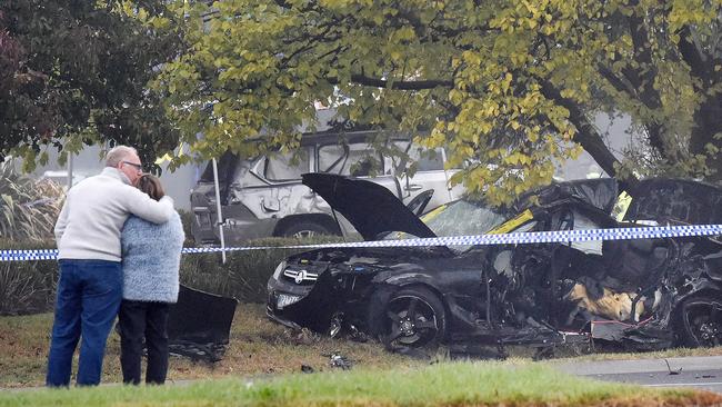 The parents of the Matt Goland at the scene of the horrific accident. Picture: Nicole Garmston