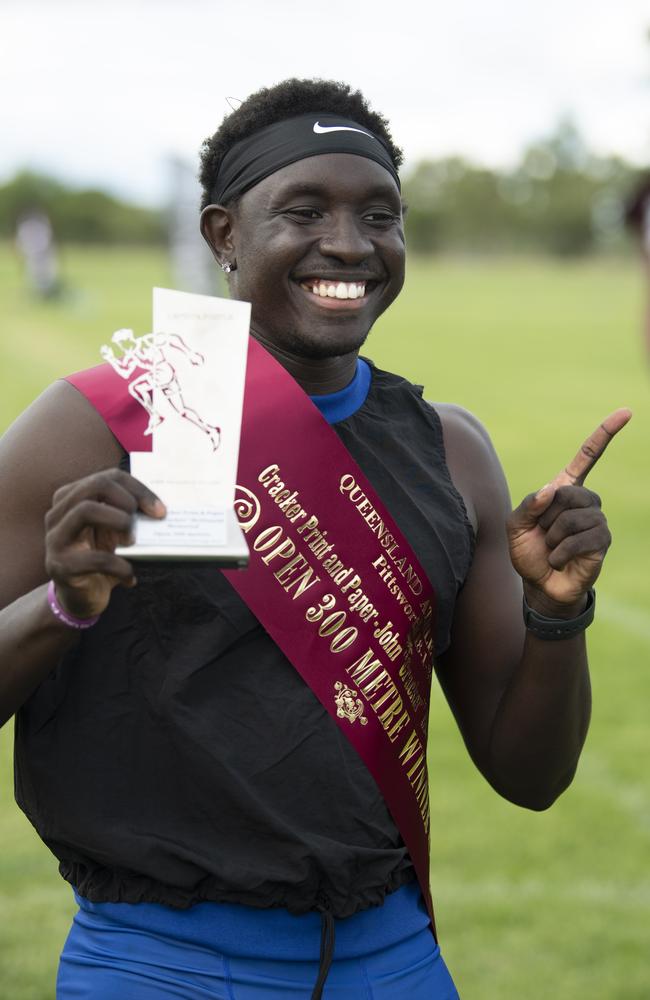 Anas Abu Ganaba wins the John 'Cracker'&#147; McDonald 300 metres open. The Arthur Postle Gift at Pittsworth. Saturday 18th January, 2025. Picture: Nev Madsen.