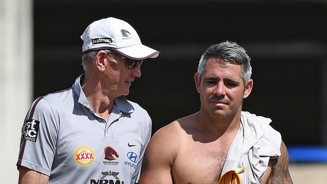 New Dolphins coach Wayne Bennett (left) and former ironman lock Corey Parker won a premiership at the Broncos in 2006.