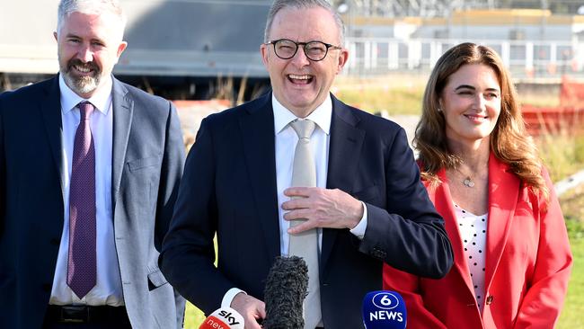 Anthony Albanese with Dickson candidate Ali France, right, on Friday. Picture: John Gass