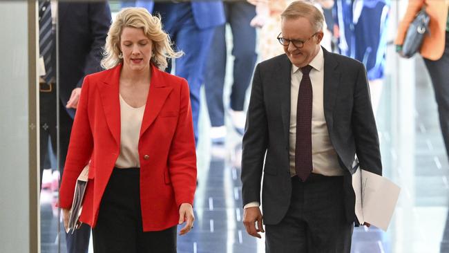 The Prime Minister, Anthony Albanese and Minister for Home Affairs, Clare O'Neil arrive for Question Time at Parliament House in Canberra. Picture: NCA NewsWire / Martin Ollman