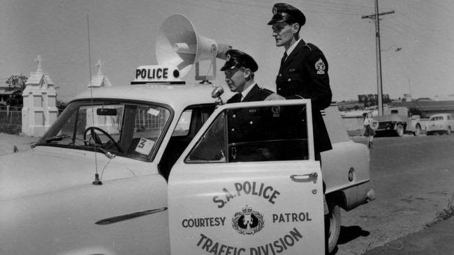 South Australia's police traffic division courtesy patrol in 1959. Picture: State Library of SA