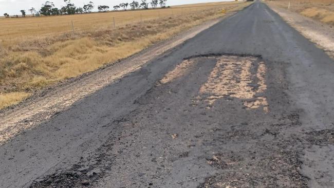 Damage on Birchip-Rainbow Road, between Rainbow and Beulah in western Victoria.