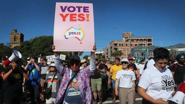 Thousands gathered for a ‘Walk For Yes’ event in Sydney over the weekend. Picture: Lisa Maree Williams/Getty Images.