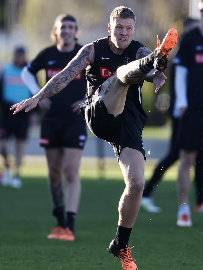 Jordan De Goey returned to training on Tuesday. Picture: Michael Klein