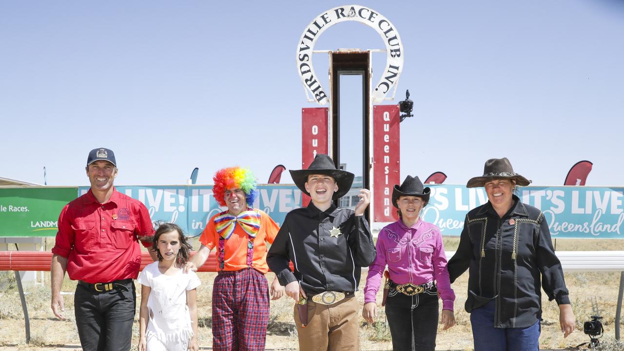 Mick, Sienna, Brandon, Max, Georgia and Erin Edmund at the Birdsville Races. Picture: Salty Dingo