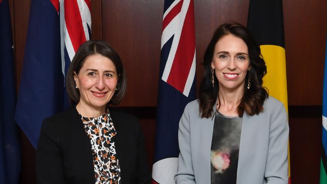 New South Wales' Premier Gladys Berejiklian with New Zealand's Prime Minister Jacinda Ardern yesterday.