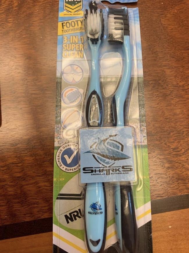 Scott Morrison’s Cronulla Sharks toothbrush birthday present.