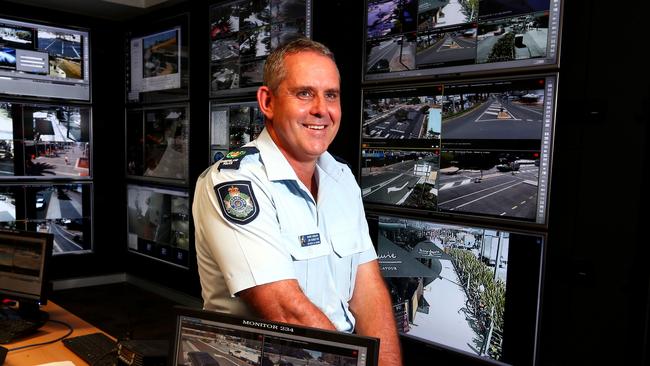 General pictures inside the CCTV bunker keeping an eye on the Gold Coast at the Surfers Paradise Transit centre - Surfers Paradise Station Officer in-charge Senior Sergeant Jim Munckton Pic by David Clark