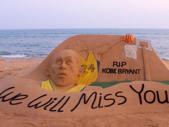 A sand sculpture dedicated to Kobe Bryant. Picture: AFP