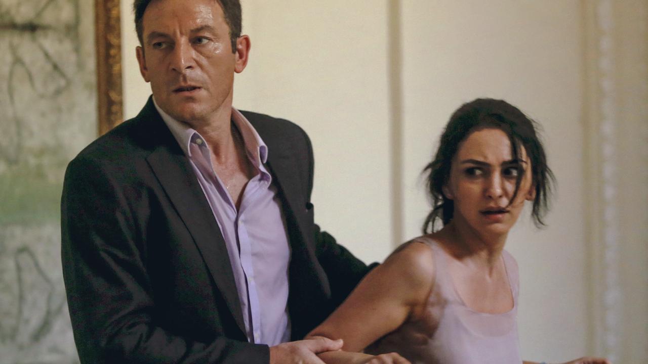 Jason Isaacs and Nazanin Boniadi play guests trapped in the terrorist siege