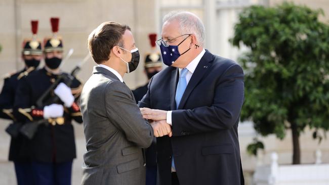 Scott Morrison and Emmanuel Macron in June. Picture: Adam Taylor/PMO