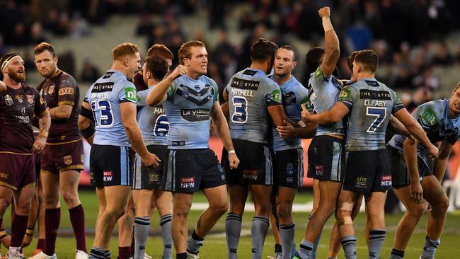 NSW players celebrate their victory. Picture: AAP