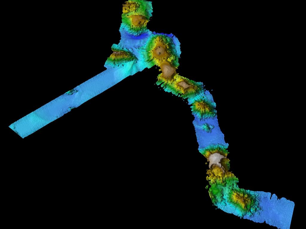 Mapping of the volcanic seamount chain found off the east coast of Tasmania by the CSIRO vessel Investigator. Picture: CSIRO