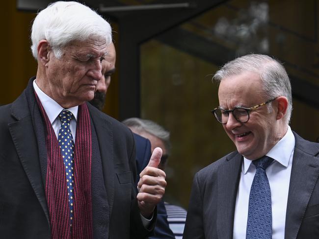 Bob Katter with Prime Minister Anthony Albanese. “He’s got some spectacular scores on the board as far as I’m concerned.” Picture: NewsWire/Martin Ollman