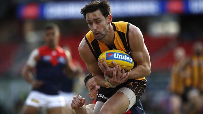 Jack Gunston before booting one of three goals against Melbourne. (Photo by Ryan Pierse/Getty Images)