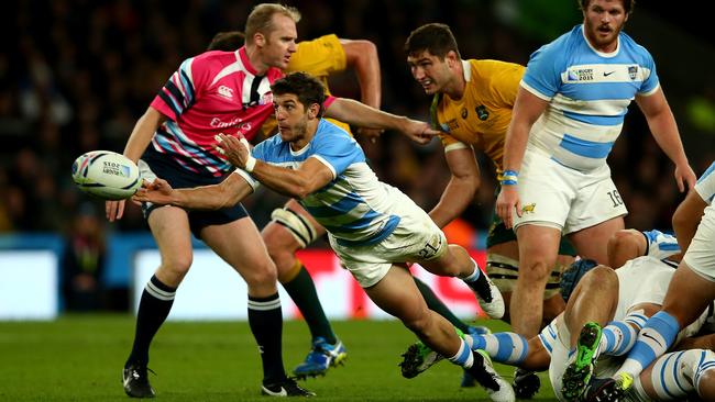 Tomas Cubelli in action for Argentina at the 2015 Rugby World Cup semi final match.